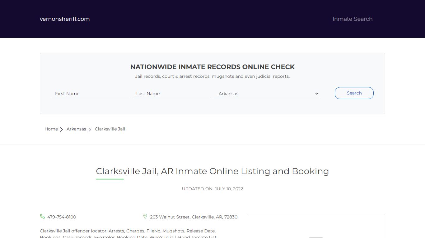 Clarksville Jail, AR Inmate Online Listing and Booking - Vernon County