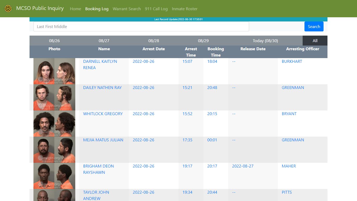 MCSO Public Inquiry: Booking Log - api.mcgtn.org